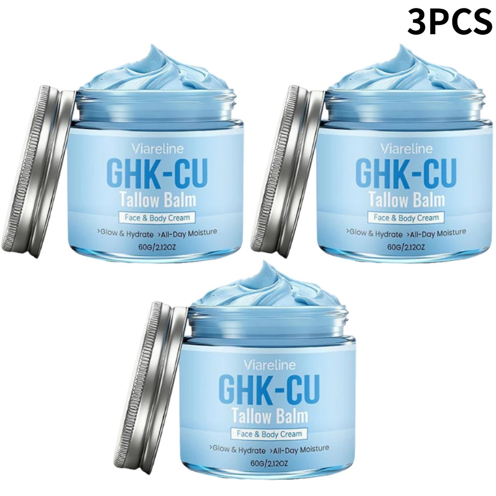 GHK-CU Copper Peptide Tallow Balm Blue Cream for Face & Body Moisturizer  for Mature, Dry & Sensitive Skin Daily Facial Care