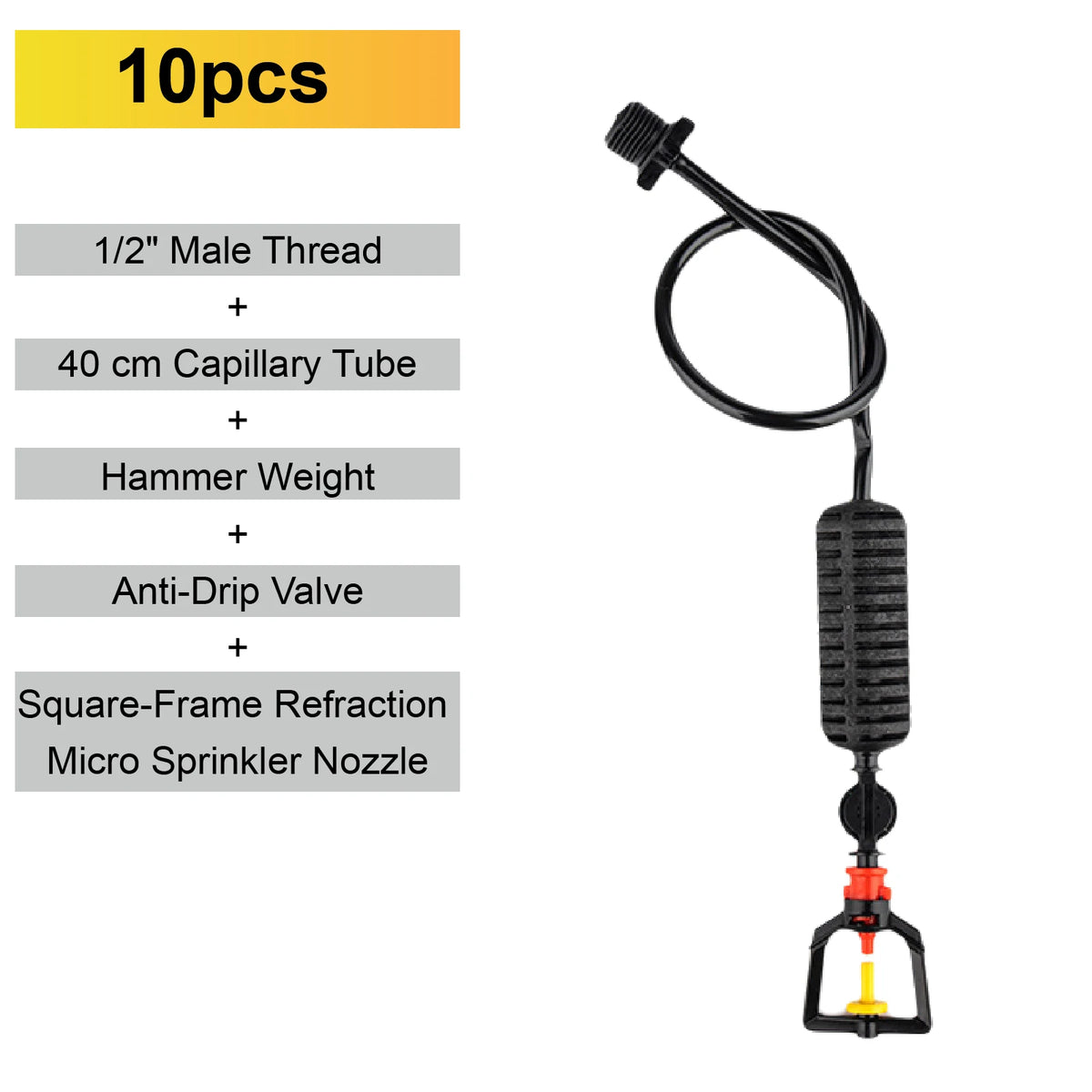 Square-frame refraction micro sprinkler nozzle with 1/2 in male thread and capillary tube