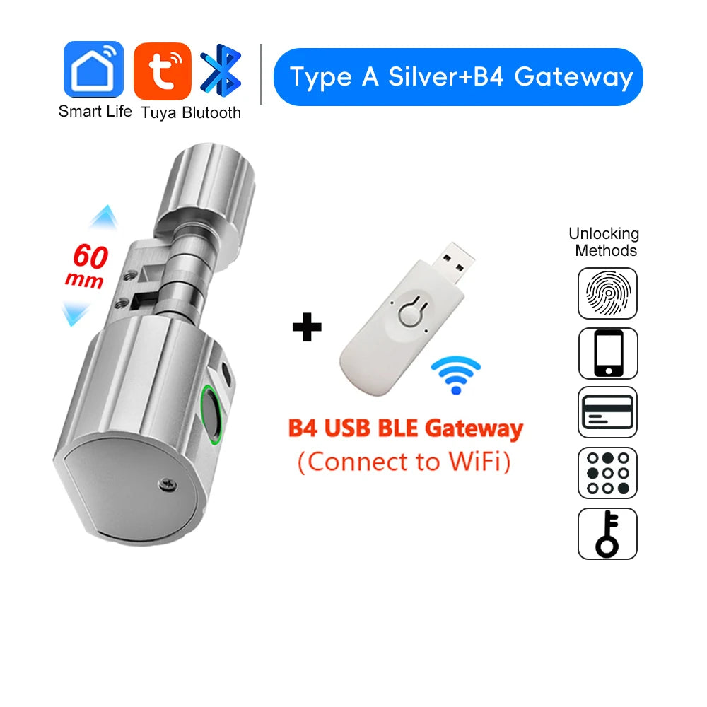 RAYKUBE L12 Tuya BLE Fingerprint Cylinder Electric Digital Door Lock With Waterproof Silicone Cover Password/Key/Tuya APP Unlock