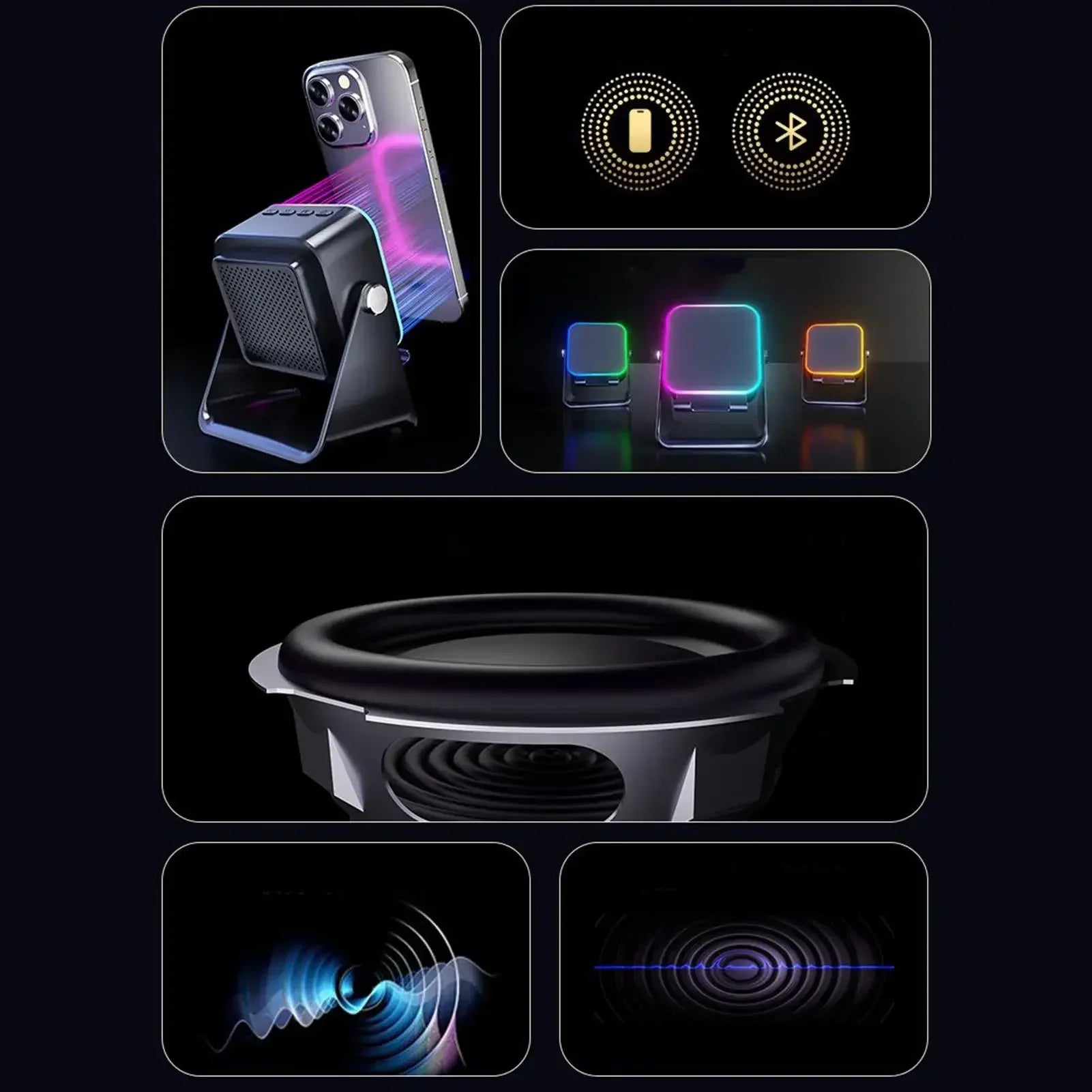5 In 1 Auto Induction Bluetooth Speaker With 8 Modes RGB Light Portable Audio Device With Phone Holder Holiday Christmas Gift