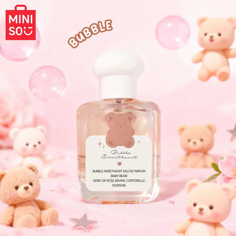 MINISO Bubble Sweetheart EDP: Luxury floral 15ml women’s fragrance in a cute bear-themed bottle.