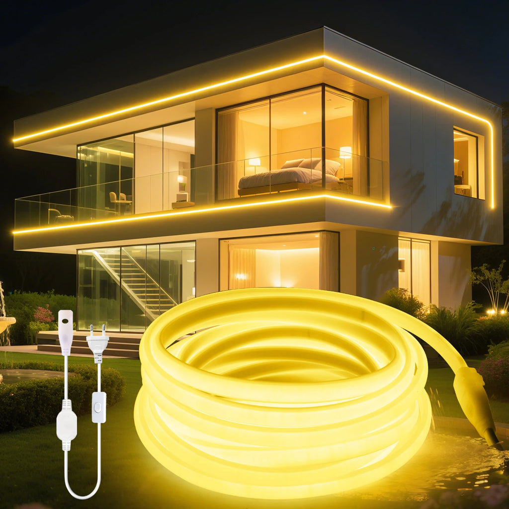 Dimmable 220V COB LED Light With Dimmer EU Power Kit Neon Strip 288Leds/M Waterproof Garden Room Home Bar Lighting Flexible Lamp