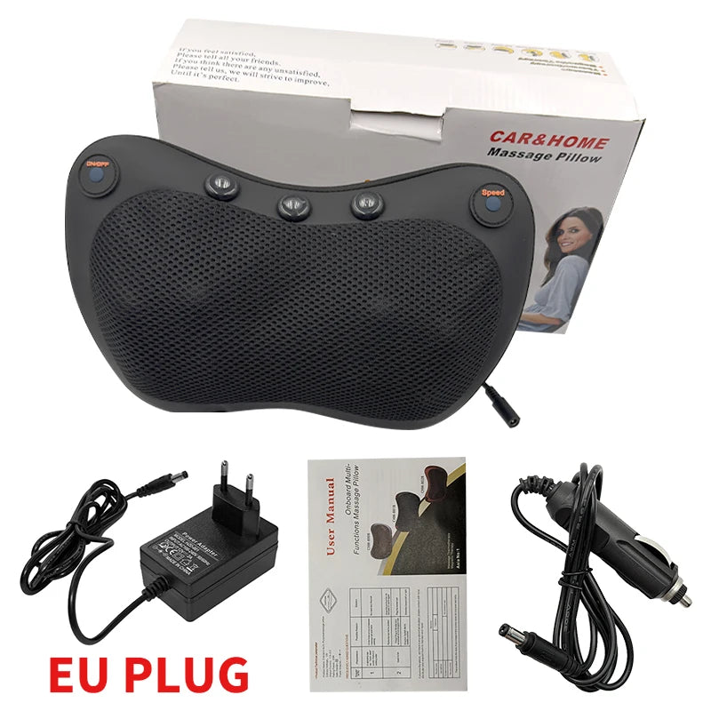 Electric Cervical Neck Massager with Heat Therapy & Spine Support Massage Cushion EU Plug-Black Tidesmit