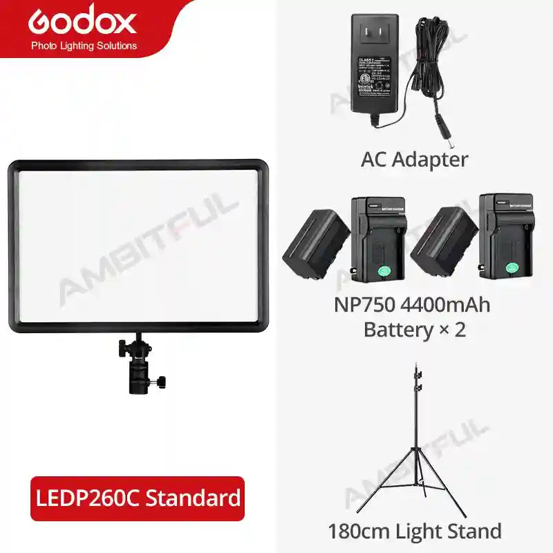 Godox LEDP260C LED Video Light Panel | Adjustable Color Temperature 3300-5600K LEDP260C Kit 4 Tidesmit