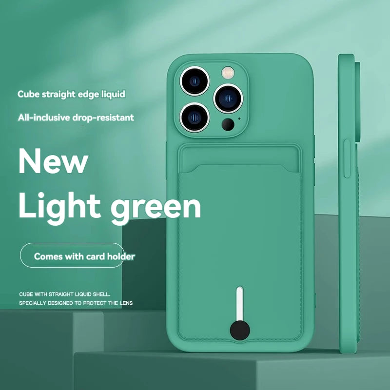 iPhone 16 Case with Card Slot - Slim TPU Shock-Absorbing Protective Cover green Tidesmit