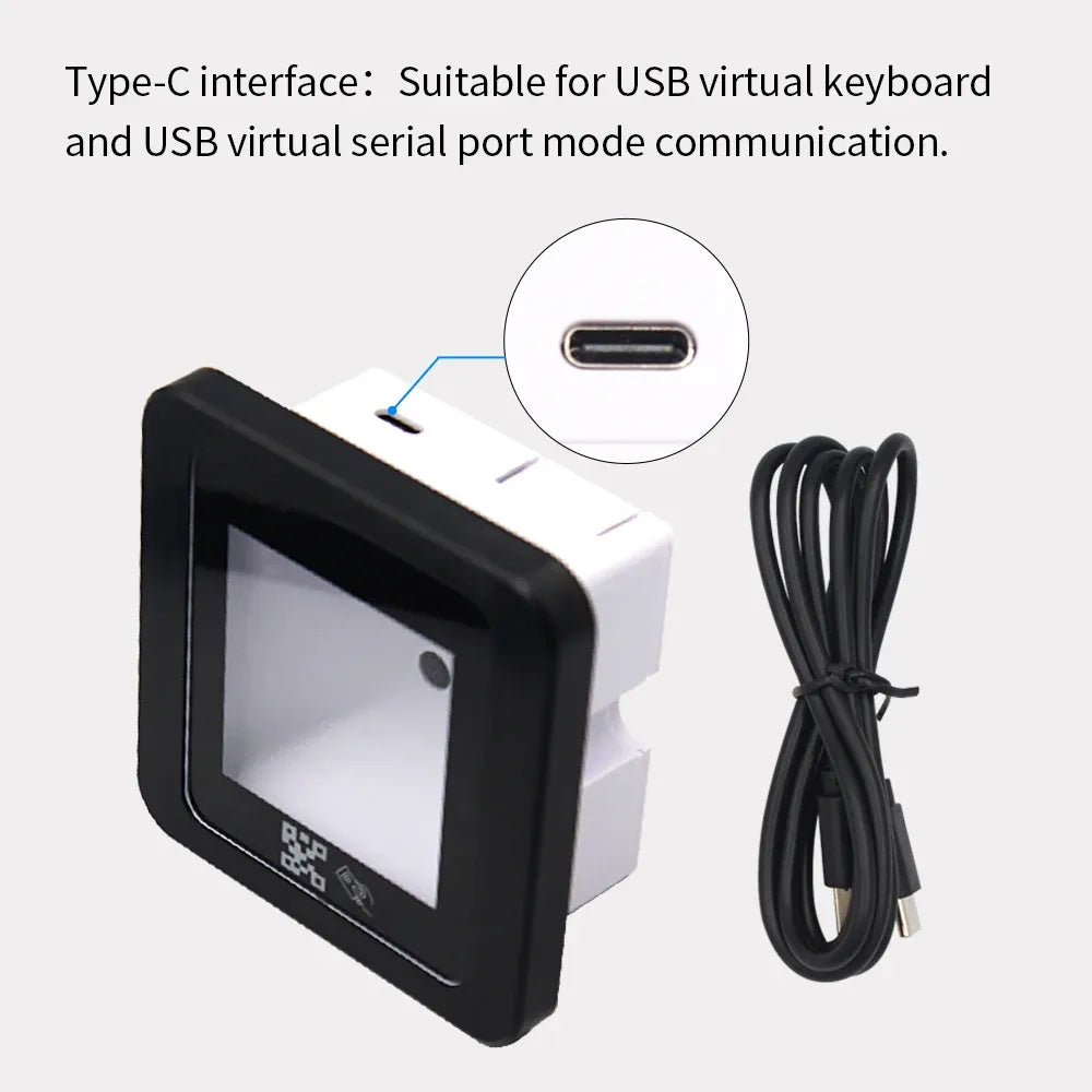 Black QR code access reader with USB Type-C cable connected