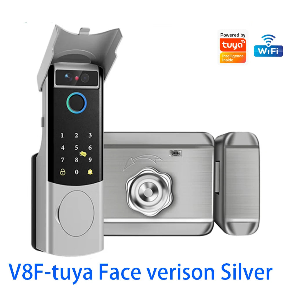Waterproof  Support Tuya App Wifi Lock 3D Face Recognition Digital Code Keyless App Fingerprint Lock With Rechargeable Battery