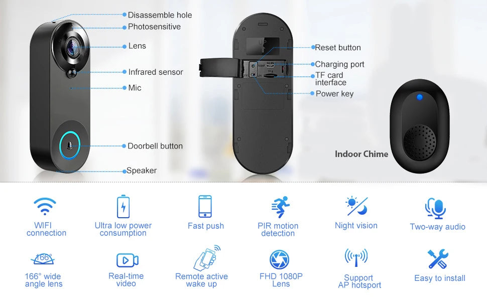 5G 2.4G WiFi Video Doorbell 1080P Wireless Camera Door Bell Tuya Smart Home Security Motion Detect Night Vision Ringing Bell