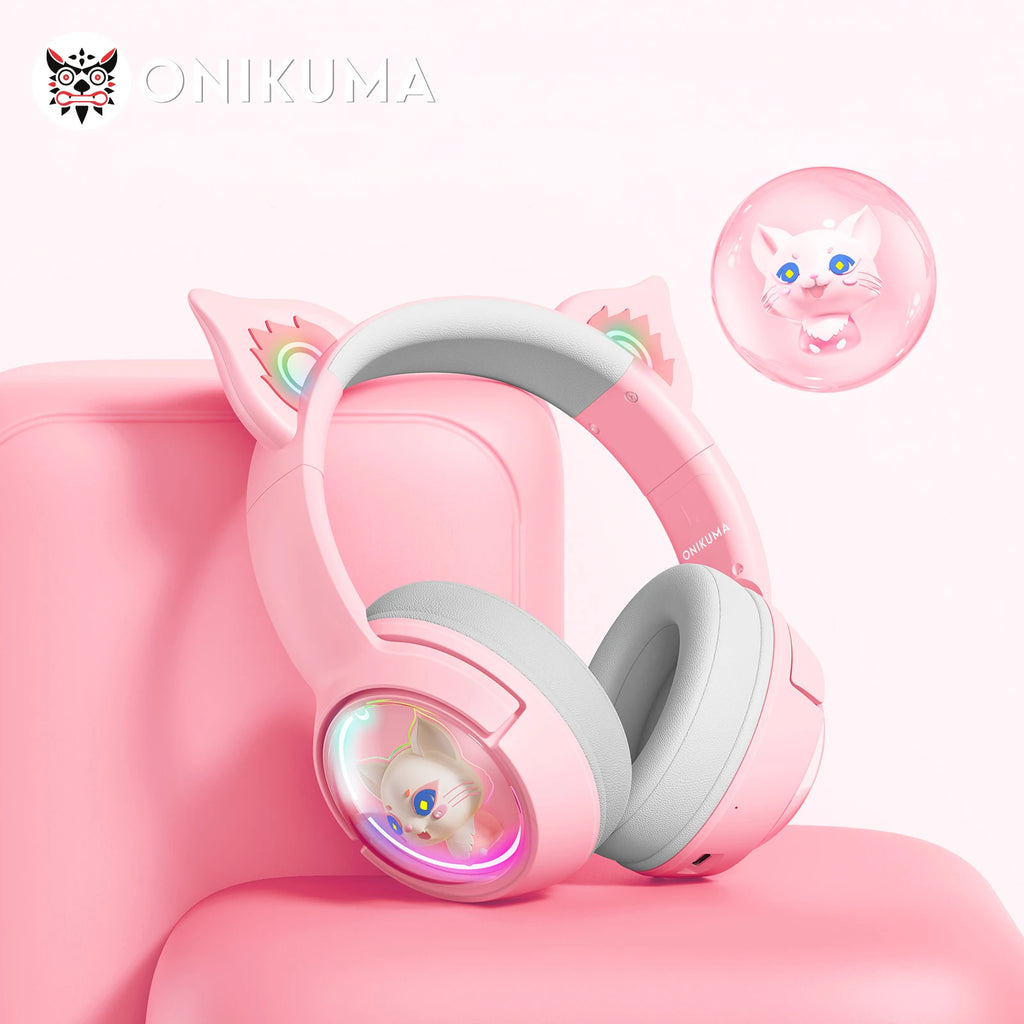 Wireless Cat Ear Gaming Headset | Low Latency Over-Ear Headphones Tidesmit