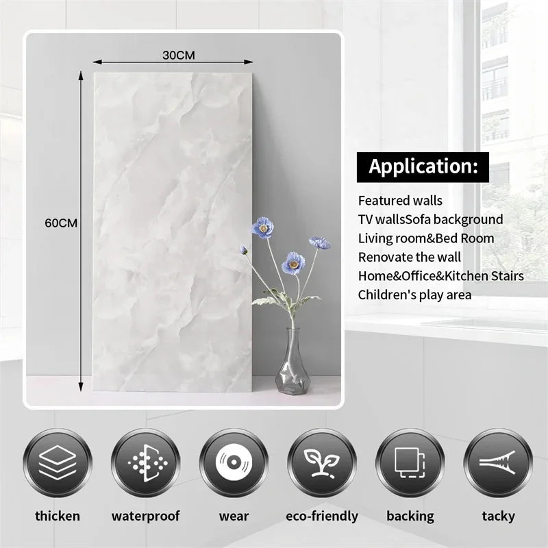 30x60cm Kitchen Self Adhesive Marble Tiles Wall Stickers Waterproof PVC Floor Tile Sticker for Living Room Bathroom Decoration