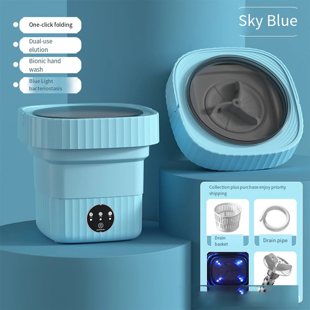 Tidesmit 6L 11L ultrasonic portable folding washing machine with integrated spin dryer for travel and home use