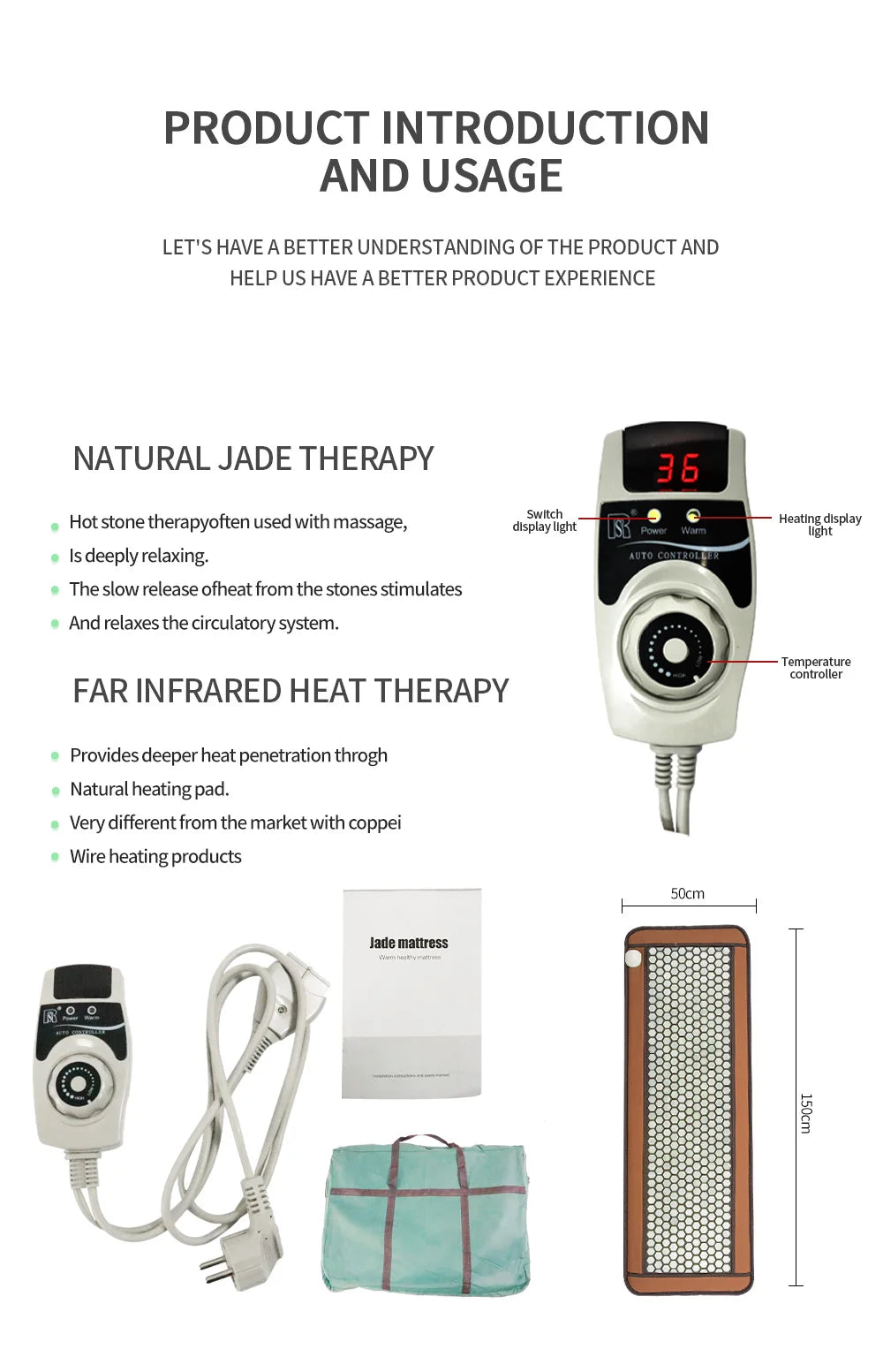 Jade Massage Cushion with Far Infrared Heat Therapy for Muscle Relief Massage Cushion Tidesmit