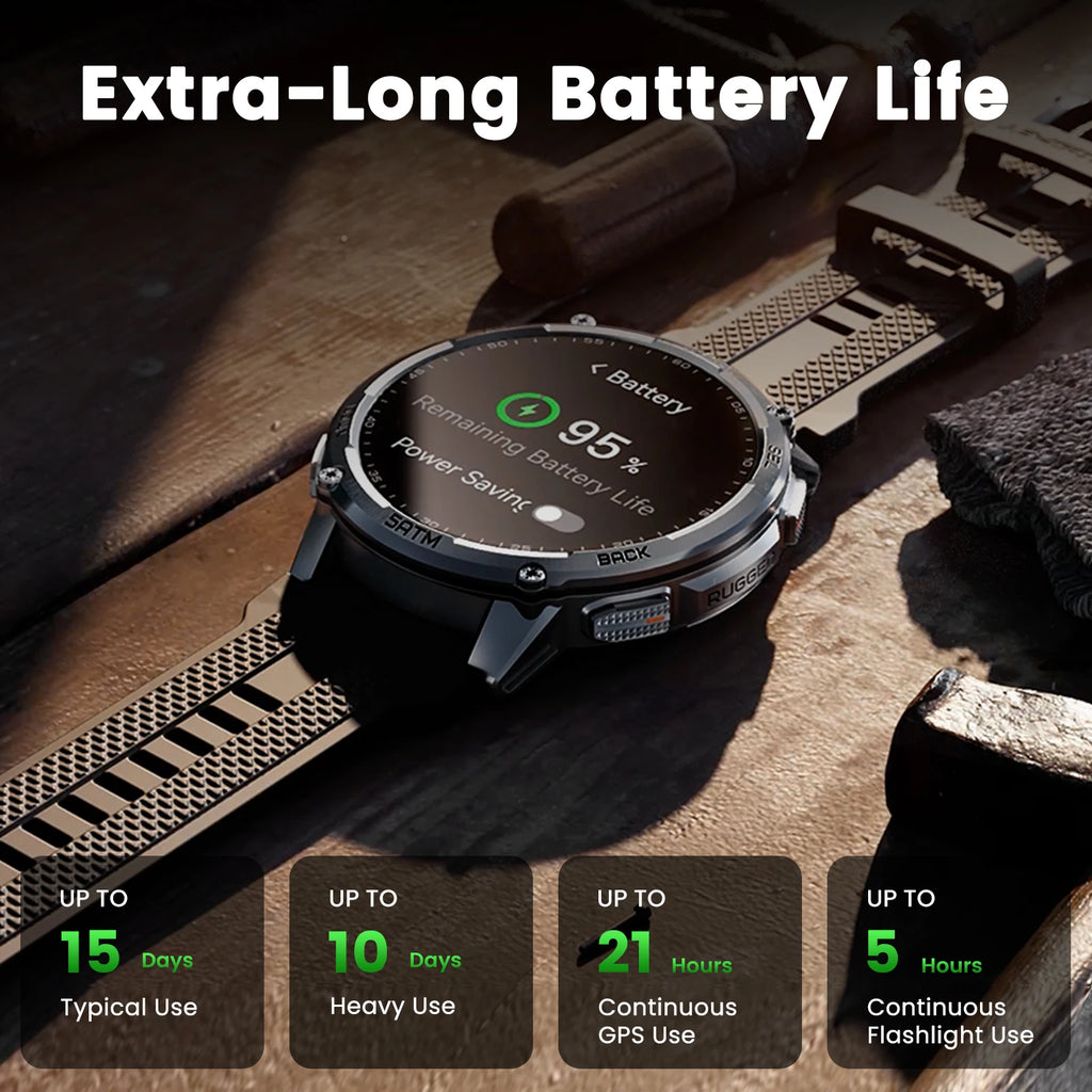 KOSPET TANK T4C Men's Military Smartwatch Rugged GPS Watch with Flashlight 5ATM Waterproof & All-Day Health Tracking