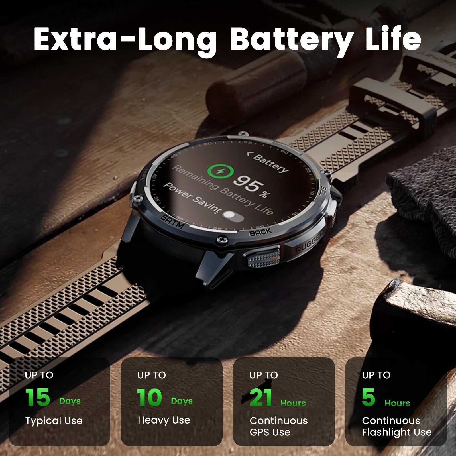 KOSPET TANK T4C Men's Military Smartwatch Rugged GPS Watch with Flashlight 5ATM Waterproof & All-Day Health Tracking