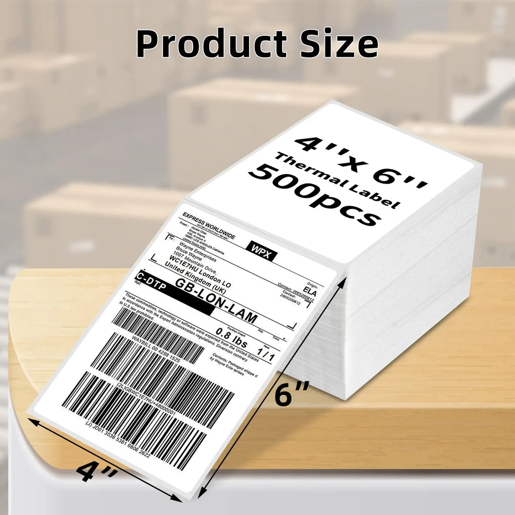 4x6 thermal shipping label stickers stack labeled 500pcs with dimension marking