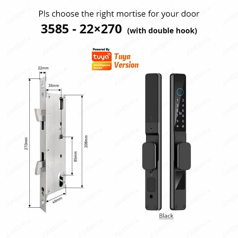 Tuya Wifi App Waterproof Smart Aluminum Door Lock Euro Double Hook Mortise Fingerprint Password Electronic Sliding Door Lock