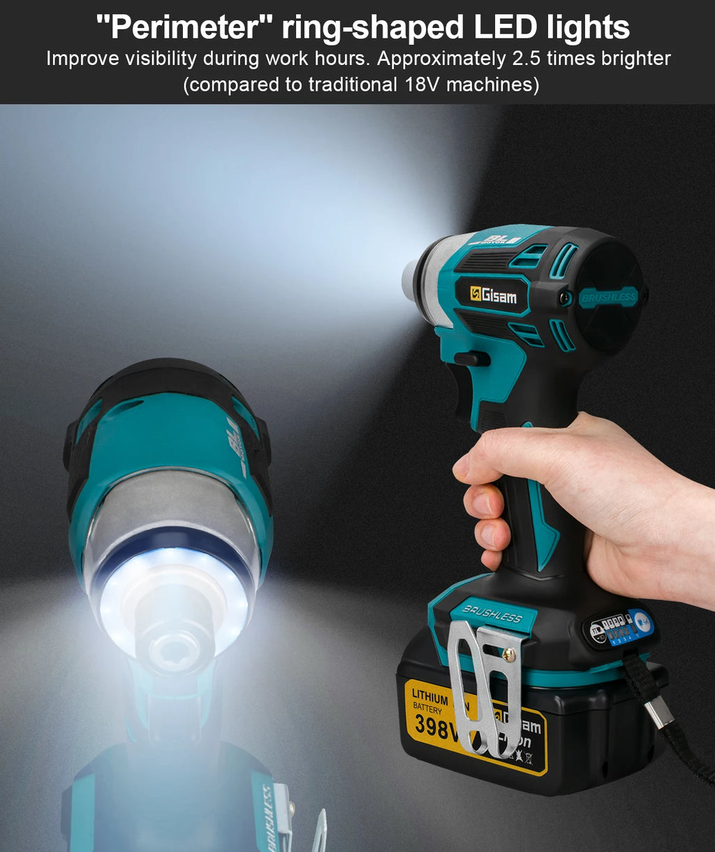 688N.m 1/4'' Brushless Electric Screwdriver Cordless Screwdriver Electric Drill Impact Driver Kit for Makita 18V Battery Pin