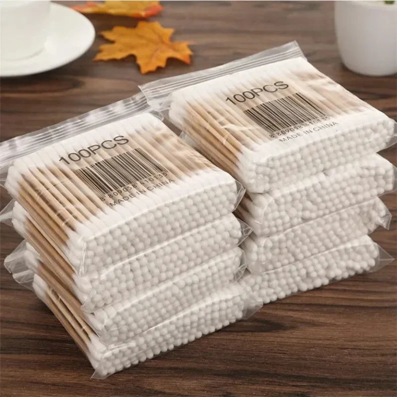 Double Head Cotton Swabs 500 Pcs for PMU Machines - Wood Sticks Permanent Makeup Machines Tidesmit