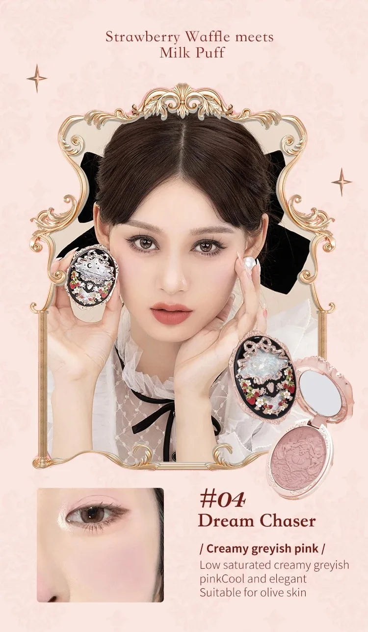 Tidesmit Flower Knows Strawberry Rococo embossed blush powder showing texture close-up for face makeup application