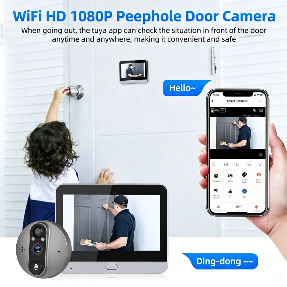 Tuya Smart 4.3 Inch WiFi Peephole Doorbell Camera 120 Degree Wide Angle Door Eye 5000mAh Battery PIR Motion Detector Video Intercom Home Security Camera