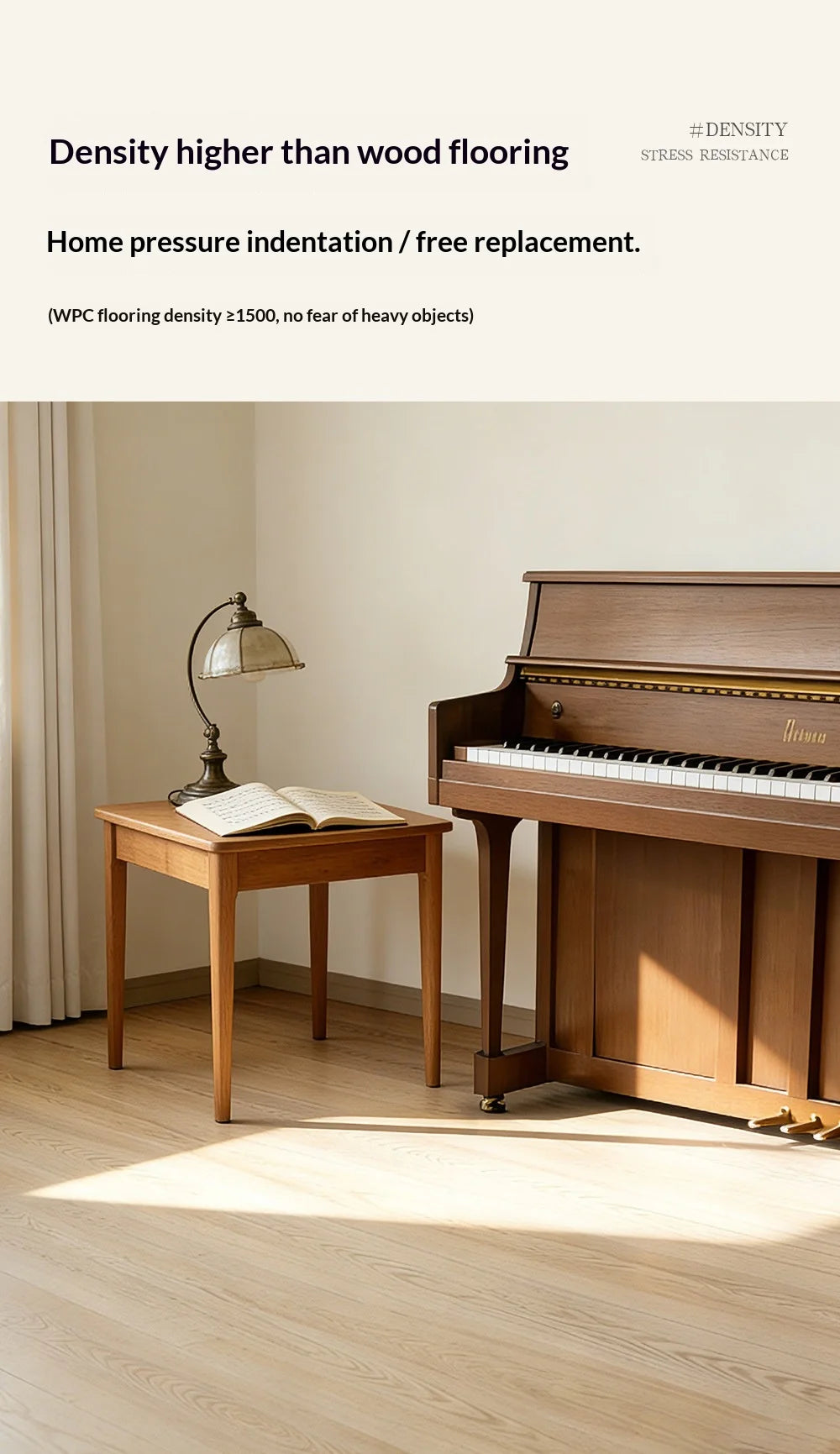 Light oak woodgrain SPC click flooring planks in a home room setting