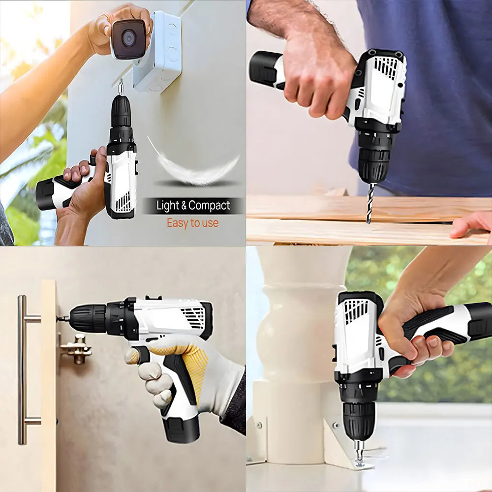 Podofo Cordless Drill Driver Kit with Battery 12V Multi-Function Electric Screwdriver Driver Tool Kit Home Repair DIY Power Tool