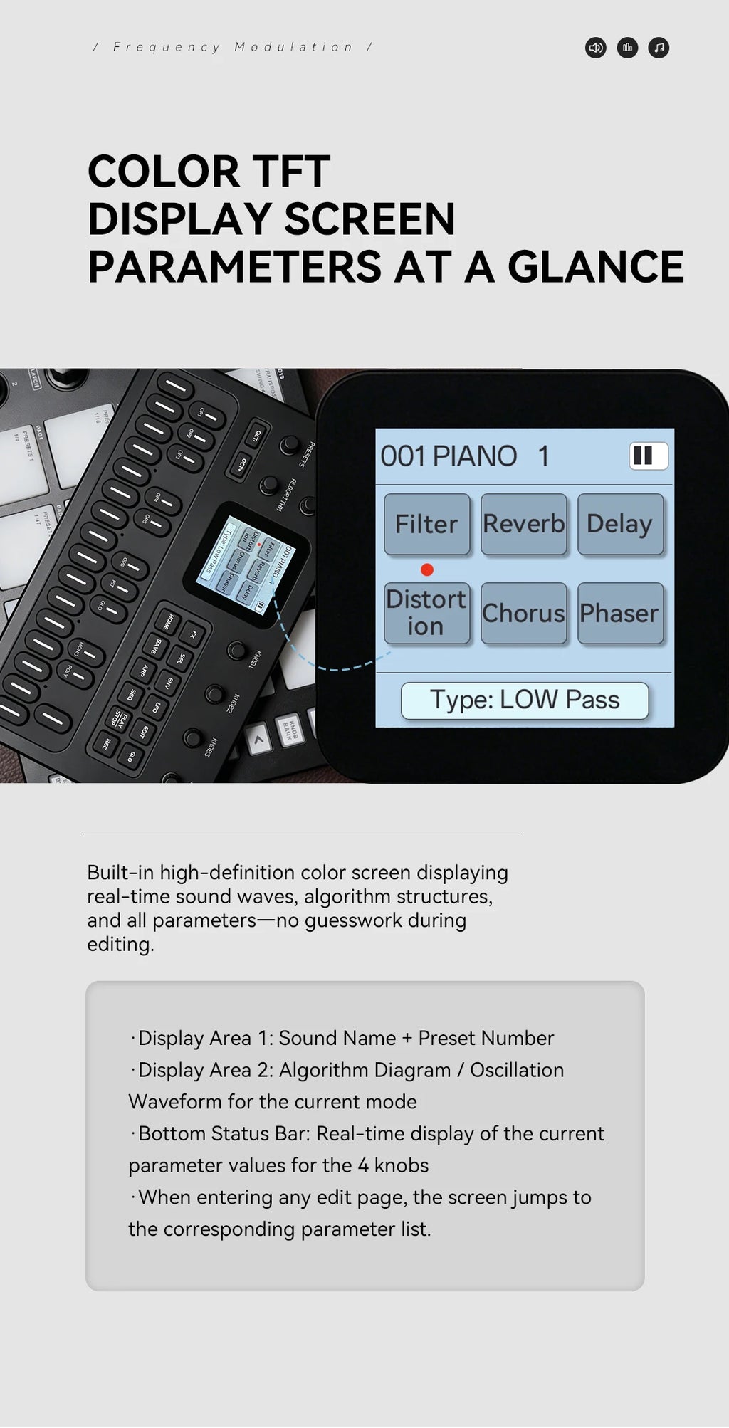 M-Vave Fm-1 Portable Fm Synthesizer Effect Pedal 12h Battery 6-Operator 32-Algorithm 128 Presets Built-In Speaker Bluetooth Midi