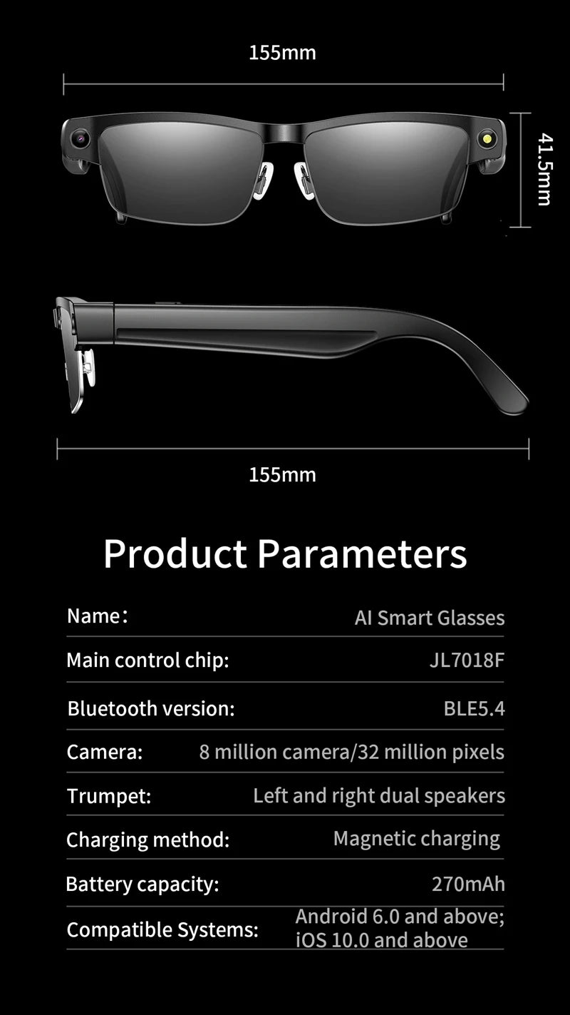 AI Smart Glasses with Bluetooth Audio & Translation | Tidesmit Tidesmit