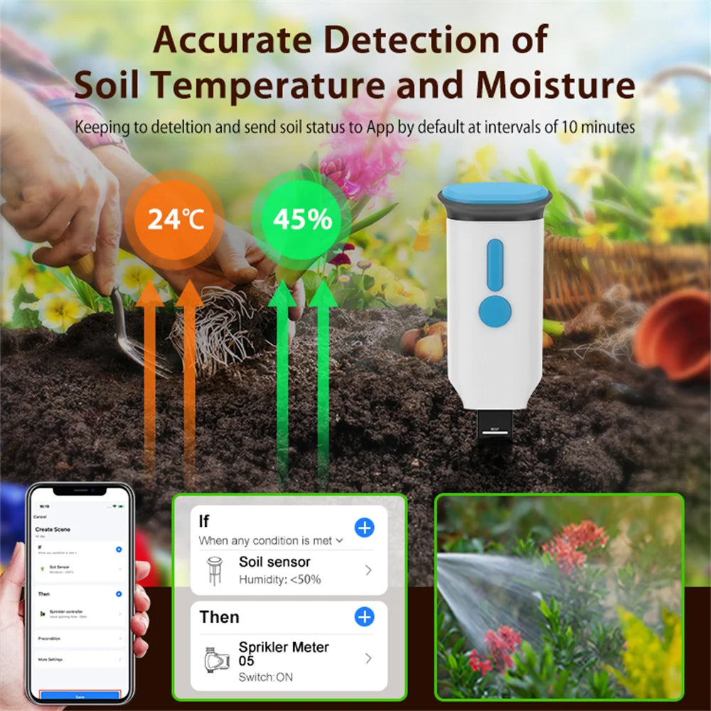 Tuya WiFi Smart Soil Sensor IP66 Waterproof BT 5.0 Garden Automatic Temperature Moisture Detection Smart Scene Linkage For Plant