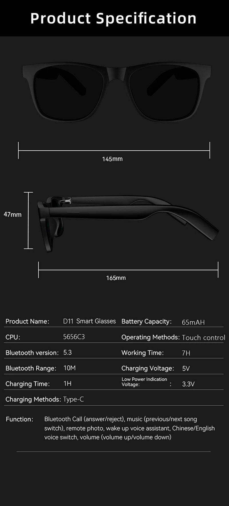 4K AI Smart Glasses with Camera - Black | VR Mixed Reality Tech Tidesmit