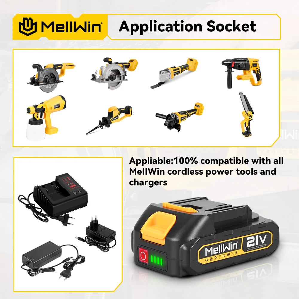 MELLWIN 25+3 Torque Electric Impact Drill Set Multipurpose Cordless Electric Screwdriver Power Tool For Makita 18V Battery Pin