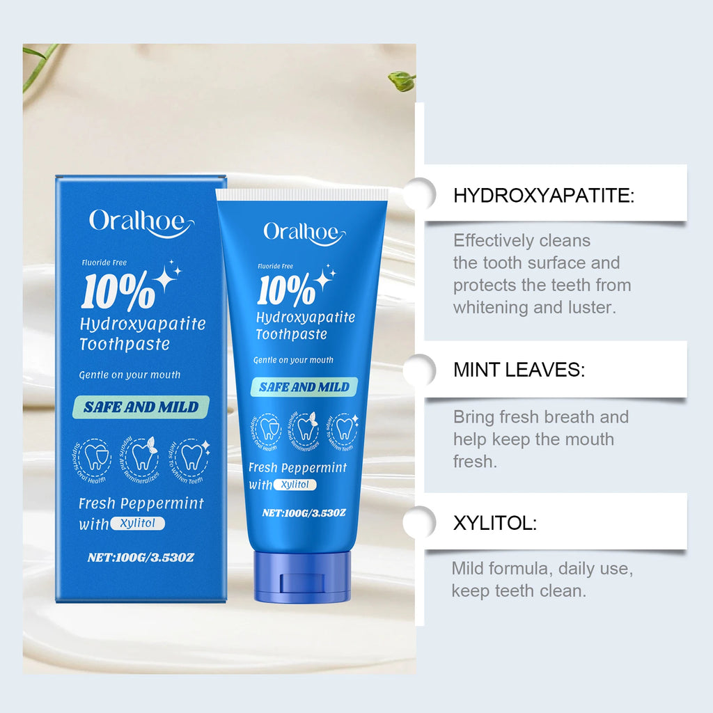 Tidesmit hydroxyapatite toothpaste tube for enamel repair, cavity prevention, and whitening stain removal.