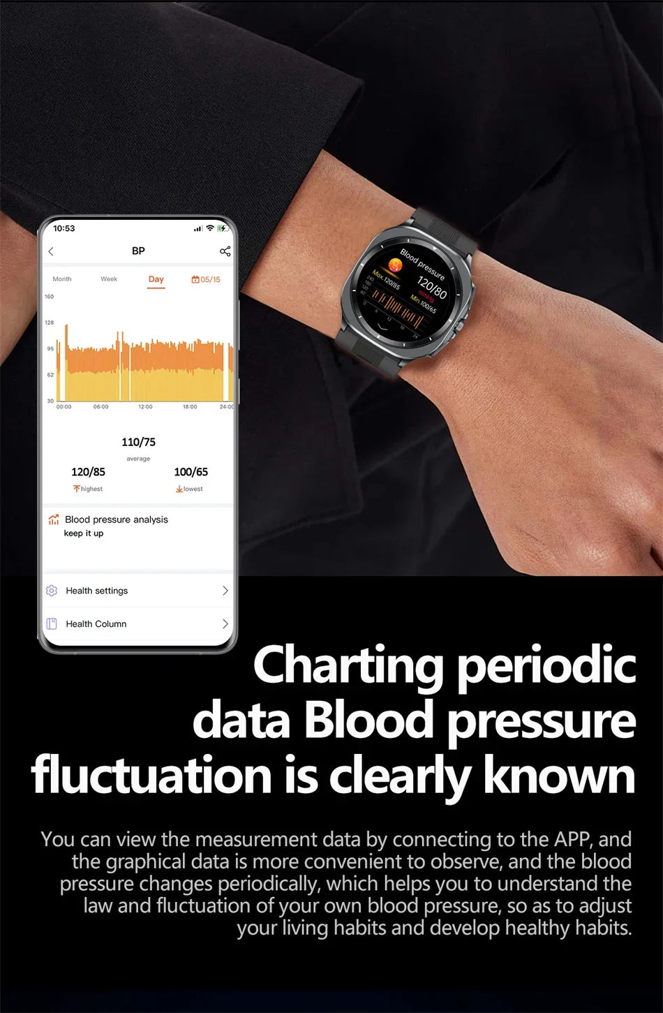 HY Digital Airbag Smartwatch for Huawei, Air Pump True Accurately Blood Pressure Watches Uric Acid Blood Lipids Health Watch Men