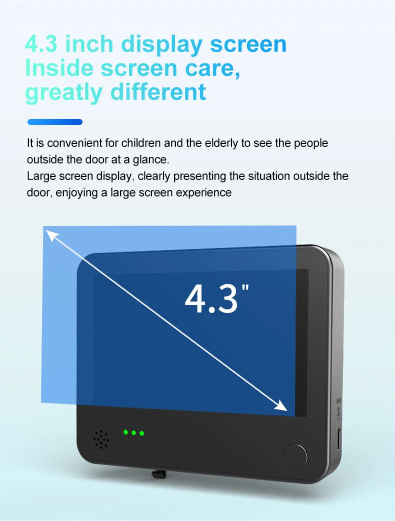 Danmini Tuya Smart Cat Eye Door Security Camera 3MP 4.3 Inch Screen 2K Visual Night Vision PIR Motion Detection Digital Peephole