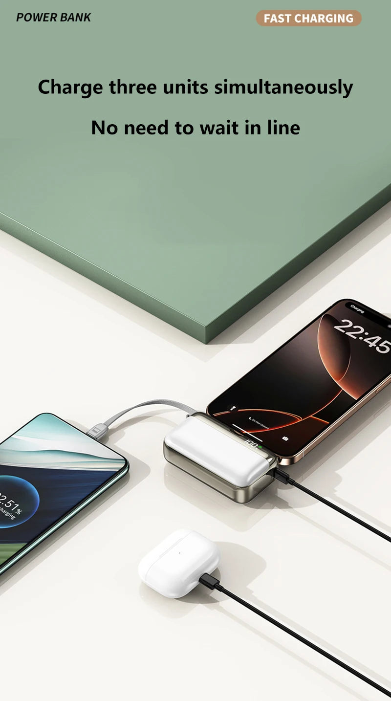 Tidesmit 20000mAh Portable Power Bank with Built-in Fast Charging Cable Tidesmit