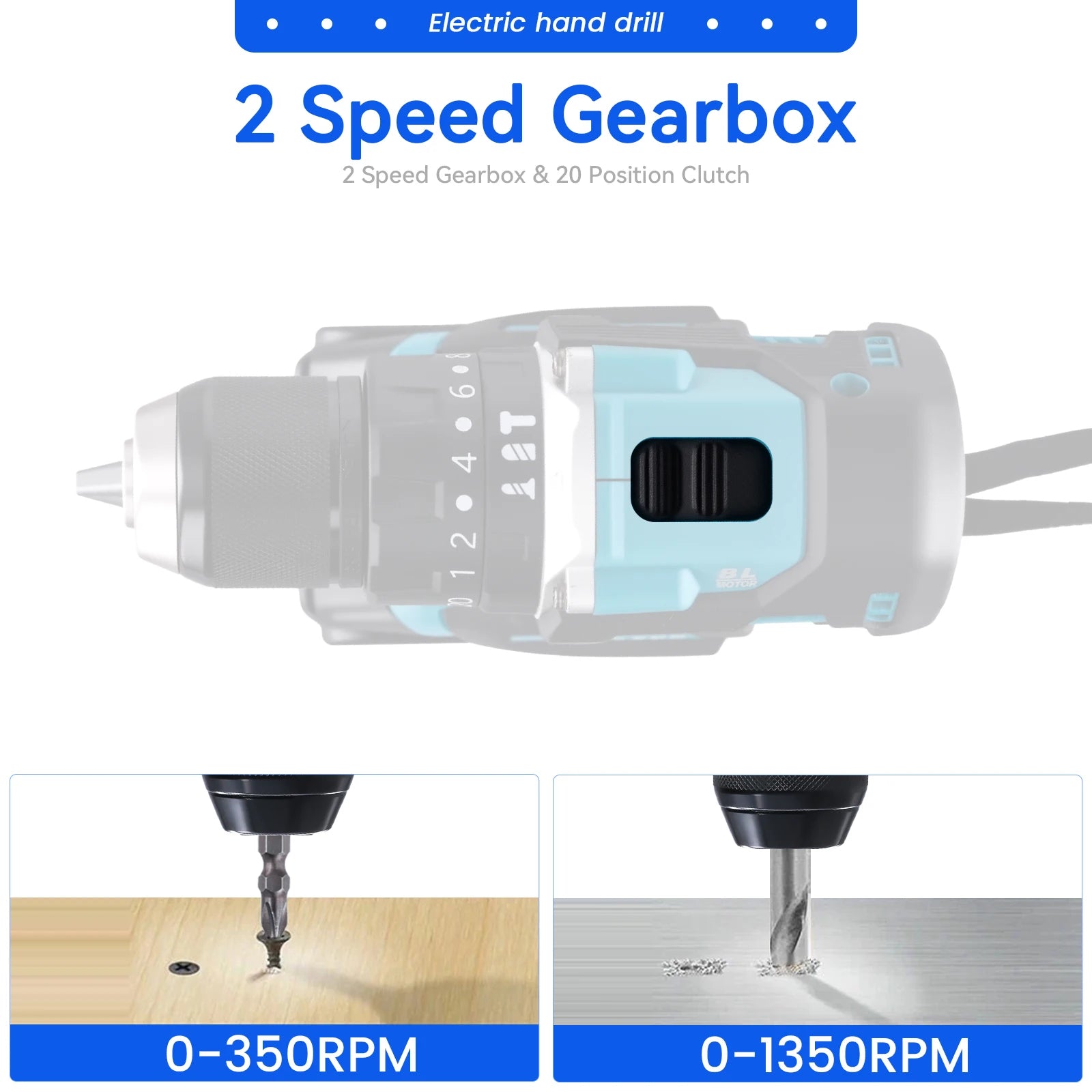 Podofo 21V Cordless Brushless Impact Drill Electric Screwdriver Power Tool with Battery Charger 2 Speed Gearbox 23 Torque Settings LED Light Rechargeable Drill Driver for Wood Metal Plastic DIY Repair