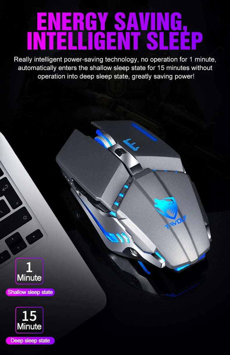 T-WOLF Thunderwolf Q15 Rechargeable Wireless Mouse RGB Glow Game Office Silent Laptop 2.4g Rechargeable Wireless Mouse