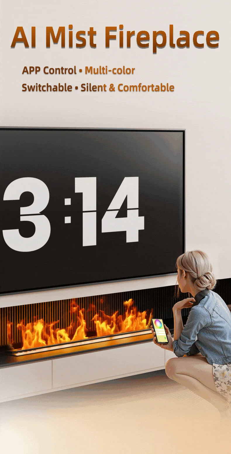 Water Steam Fireplace TV Decoration Indoor Fake Fire 3D LED Plug-in Modern Smart Electric Atomization APP Fireplace