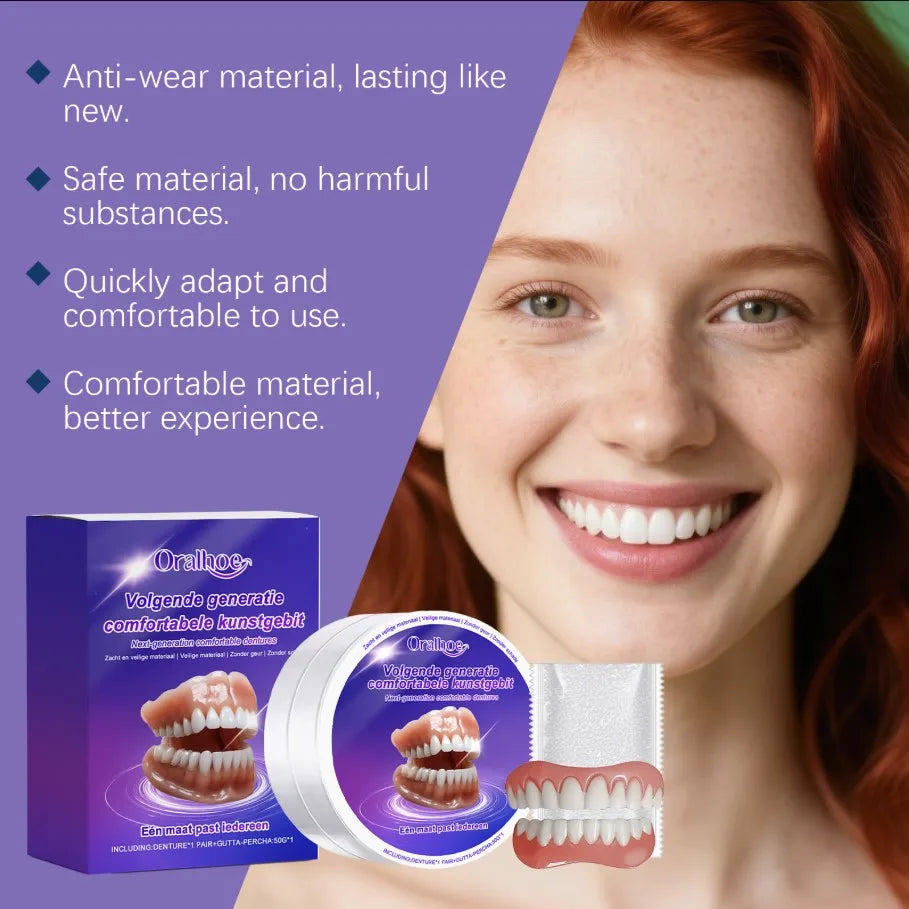 Flexible Silicone False Teeth Kit Comfortable Fit Secure Hold Realistic Appearance Upper Lower Dental Plate Replacement Dentures
