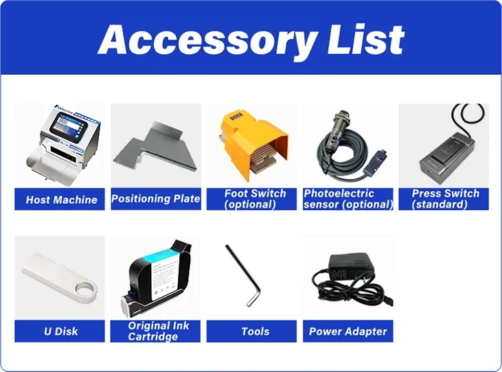Printer accessory set with host machine, U disk, tools, positioning plate, and power adapter