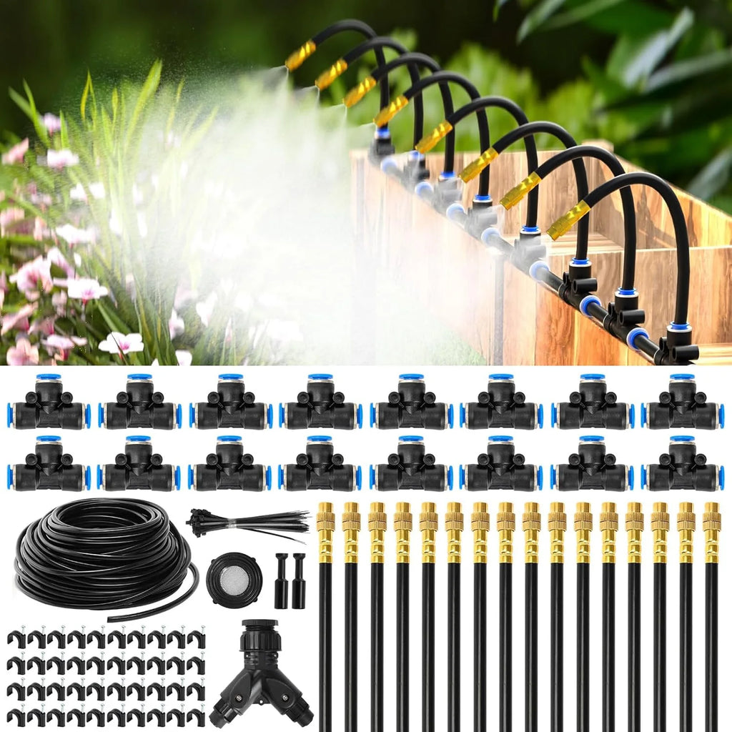 60M DIY Free Bending Universal Sprayer Kit 6mm Hose Patio Misting Cooling System for Garden Plant Fogging Watering Irrigation
