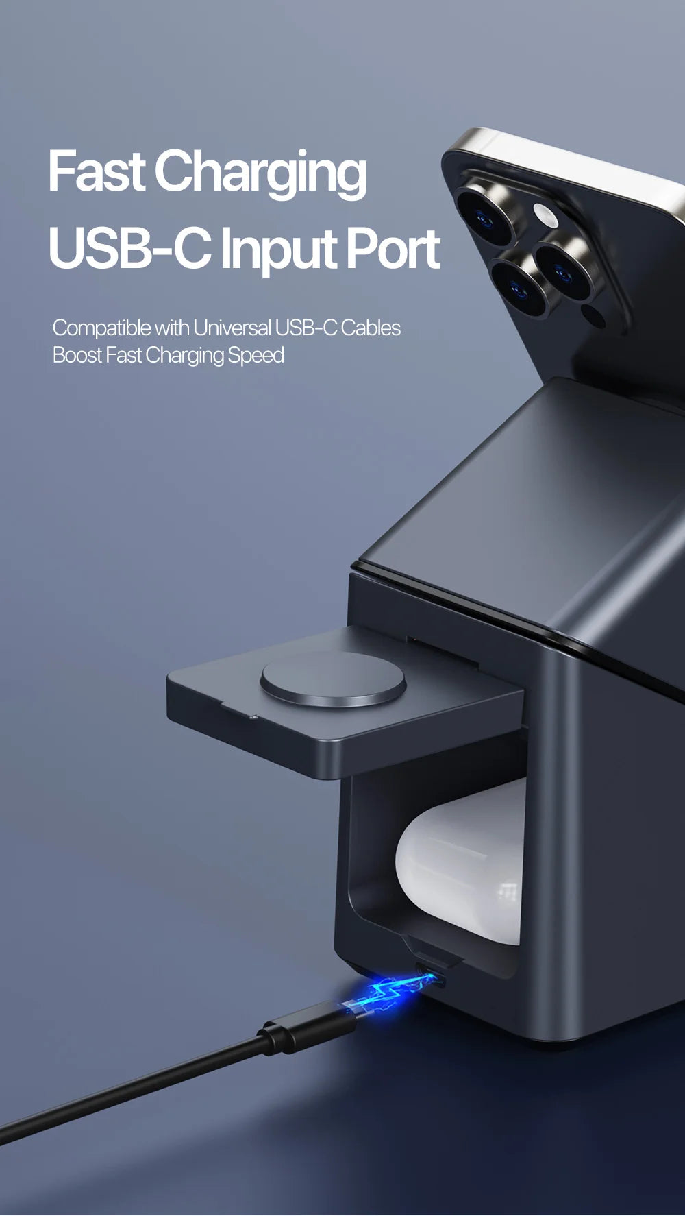 4 in 1 Wireless Charger: Qi Certified Fast Charging Station for Apple Tidesmit