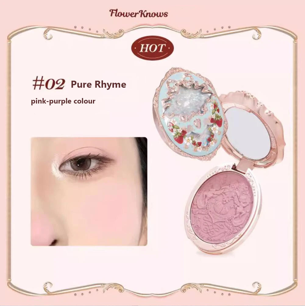 Tidesmit Flower Knows Strawberry Rococo embossed blush powder in smooth long-lasting face makeup texture close-up