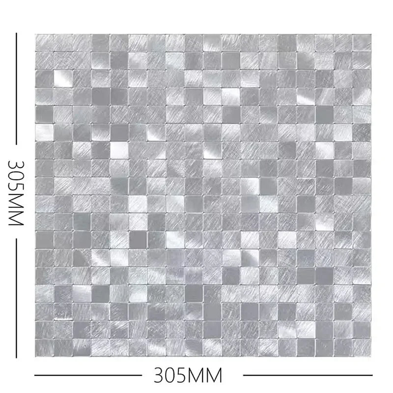Silver metallic mosaic tile wall sticker sheet, 305mm size marking