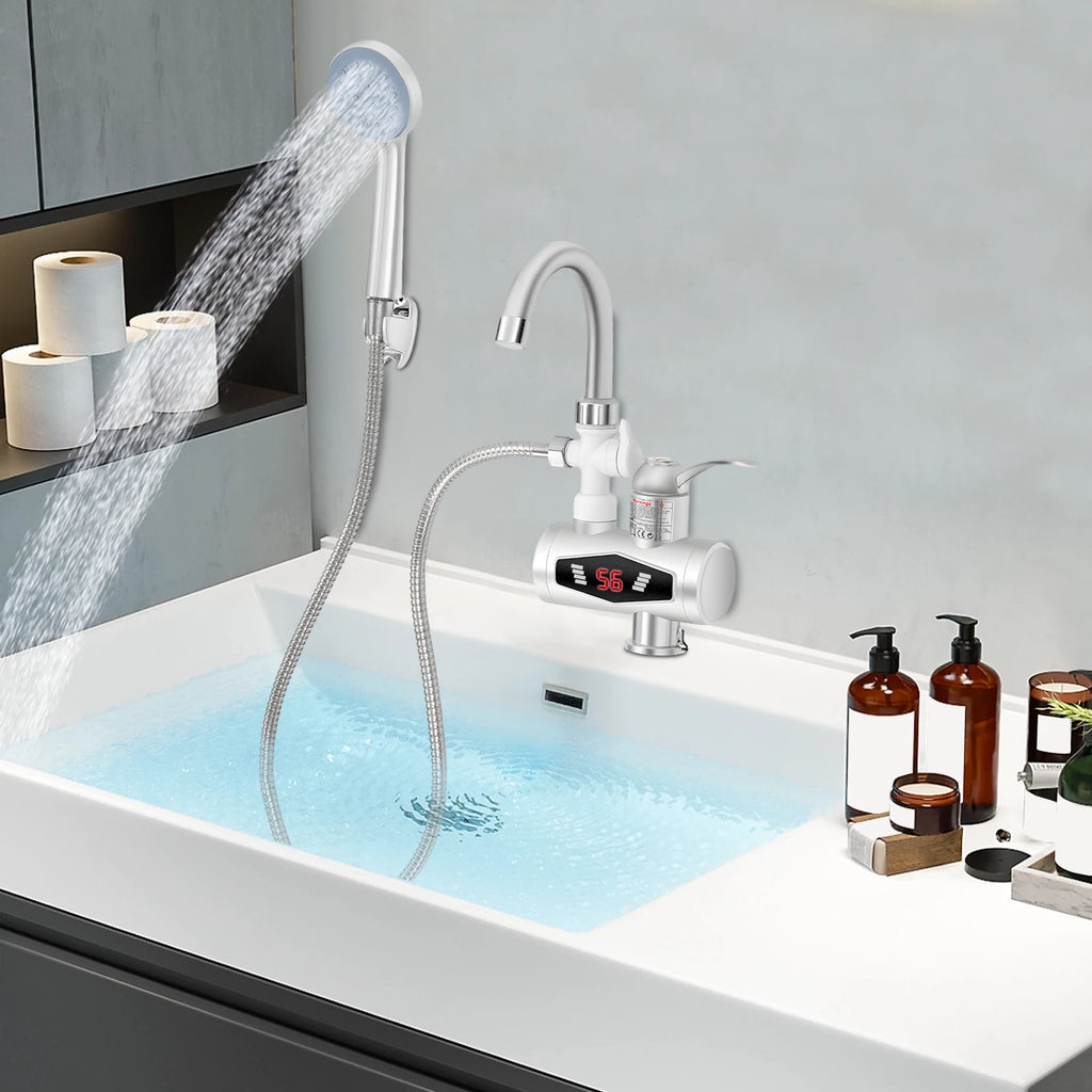 3000W Electric Hot Water Faucet, 360° Rotatable Instant Water Heater with LCD Display, Tankless Electric Tap with 3-Mode Heating for Kitchen, Bathroom, RV (IPX4 Waterproof)