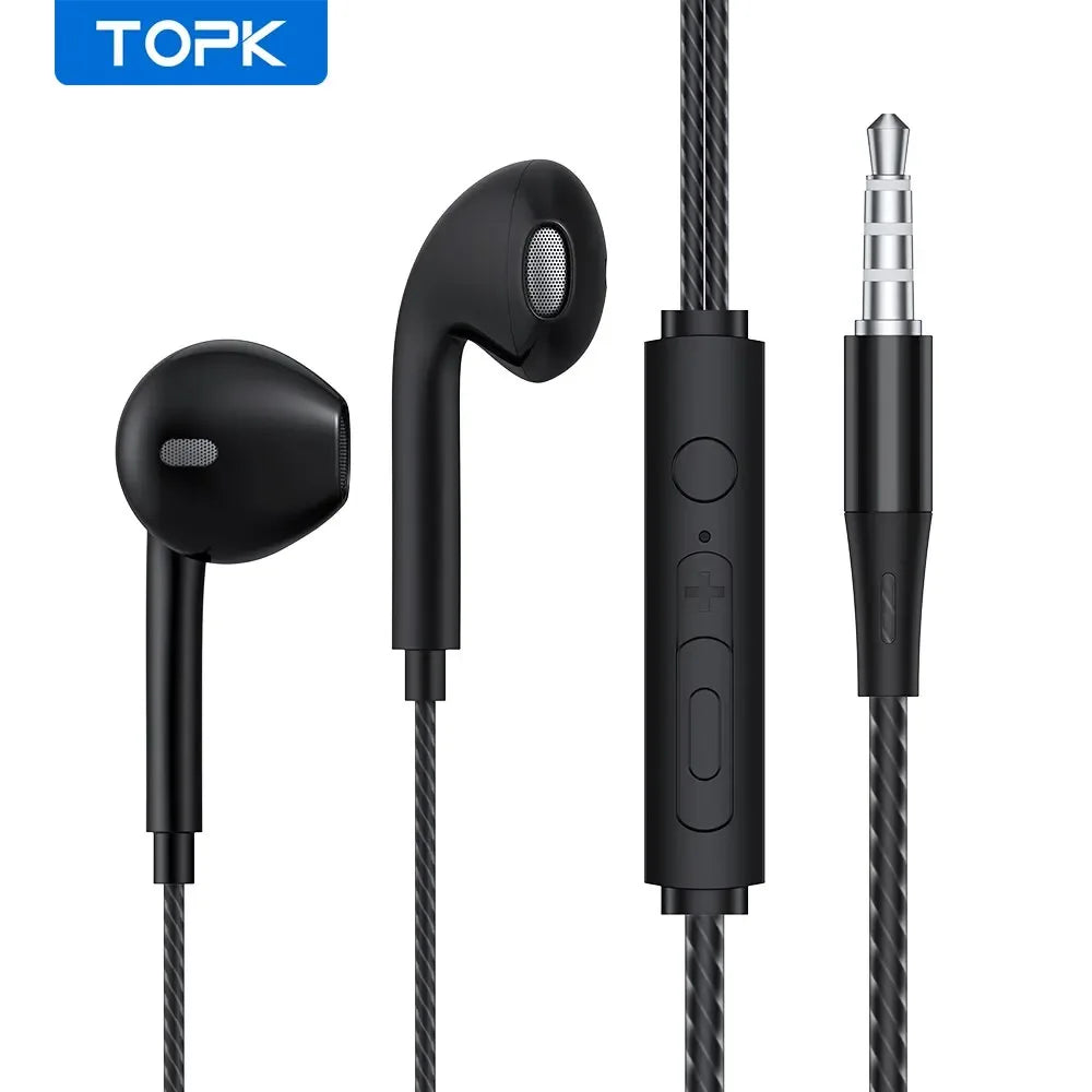 TOPK F20 3.5mm In-ear Headphone HiFi Sound Quality with Mic Type C Jack Earphone Original High Quality Headset Sport Headset Black for 3.5mm Jack Tidesmit