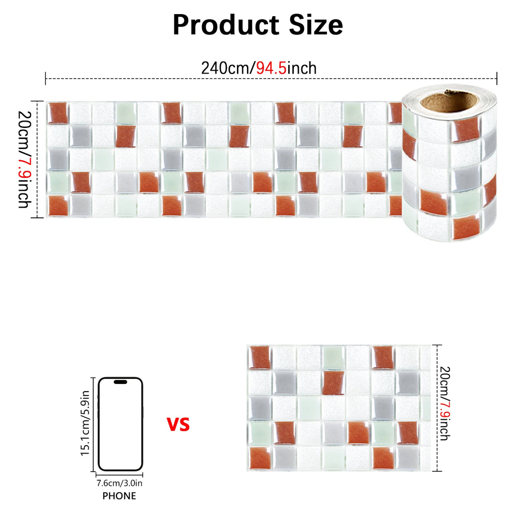 26 Styles 2D Mosaic Tiles Wall Sticker Waist Line Skirting Strip Peel & Stick Bathroom Kitchen Backsplash Home Decor Wall Decals