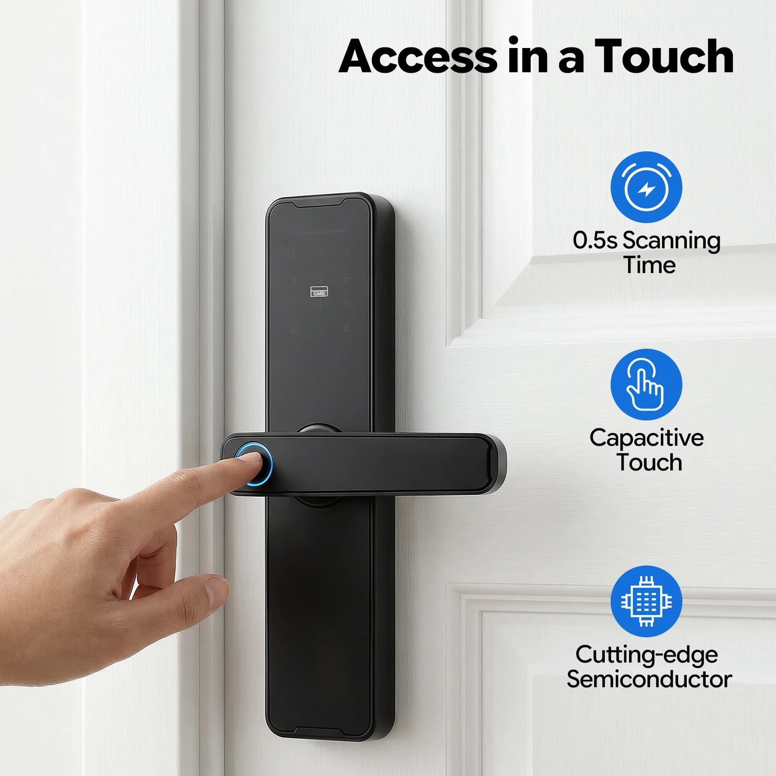 Smart Door Lock Fingerprint Password WiFi TUYA APP Electronic Keypad Lock with 180° Rotatable Handle 50 Fingerprints 100 Passwords Capacity Aluminum Alloy for Home Hotel Office Indoor Outdoor