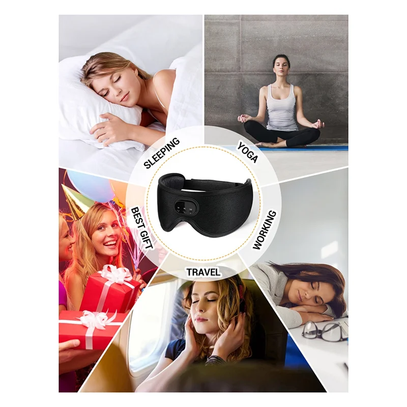 Bluetooth Sleep Mask with Wireless Headphones - Blackout Comfort Black Tidesmit