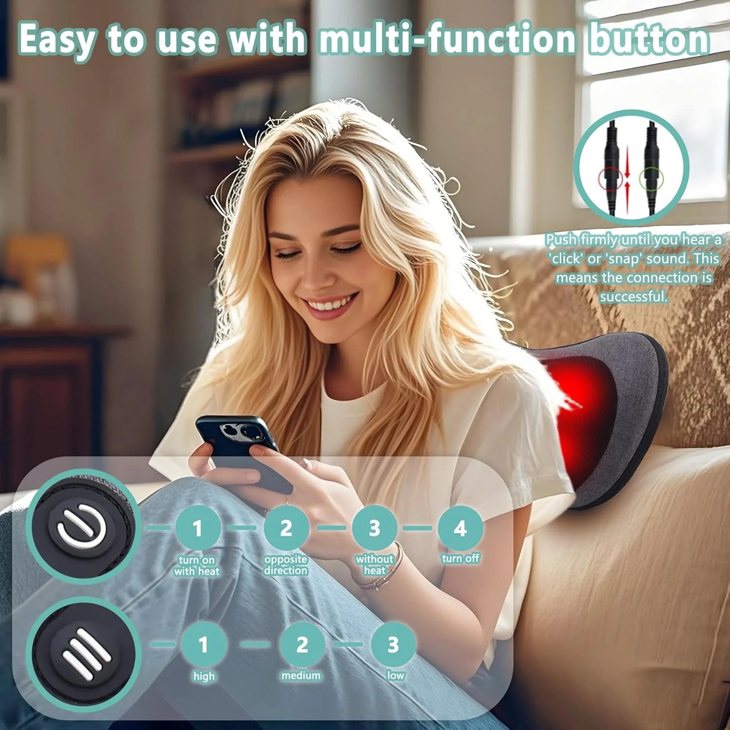 Shiatsu Neck and Back Massager with Heat - Deep Tissue Muscle Relief Massage Cushion Tidesmit